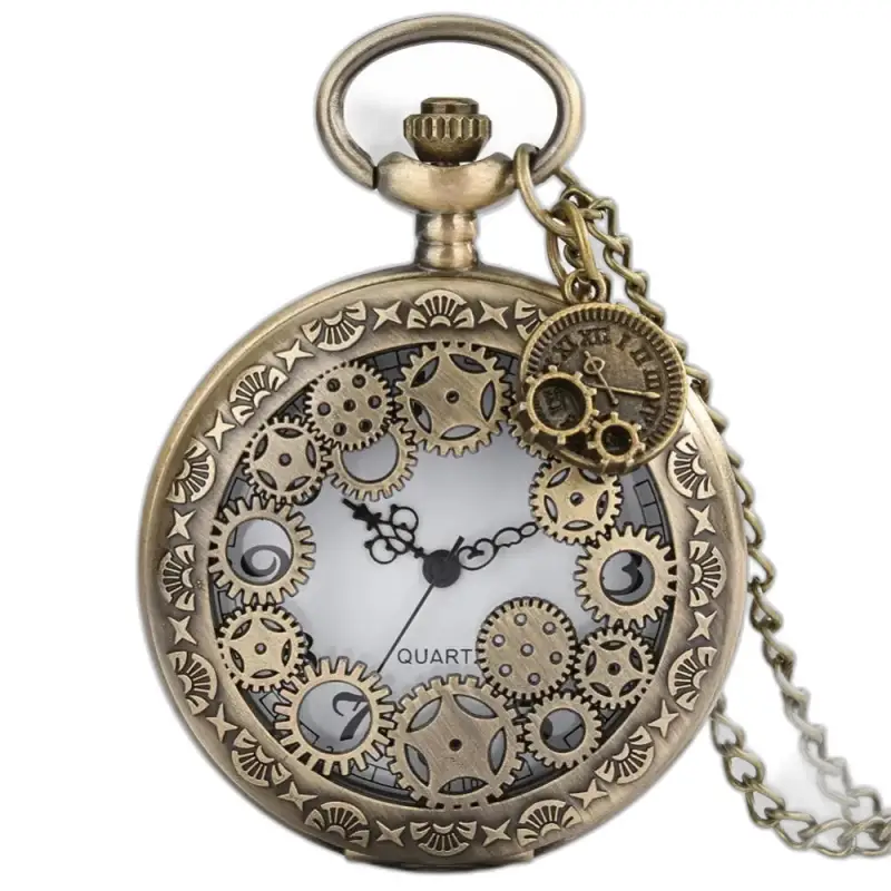 Montre Collier Femme Steampunk avec quartz stripped wheel et gears visibles