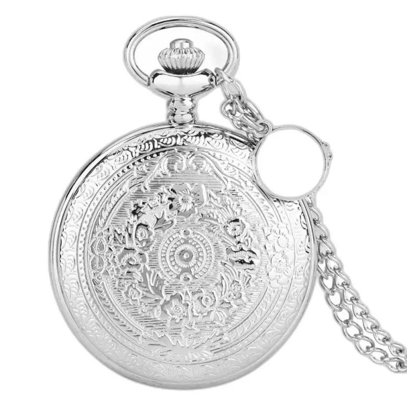 Montre collier femme argent avec montre à quartz stripped wheel ornée de motifs