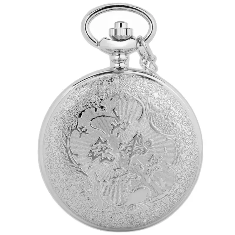 Montre Collier Fleur Chic Mandala Bleu avec une montre à gousset argentée gravée