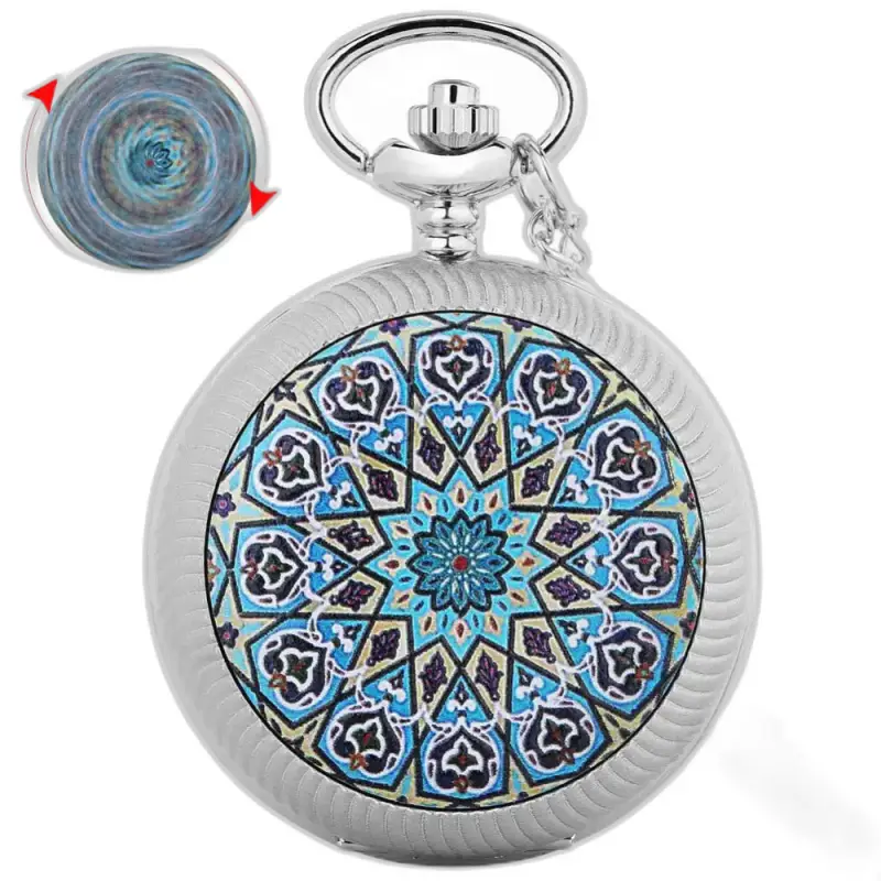 Montre Collier Fleur Chic Mandala Bleu avec montre collier design géométrique en argent