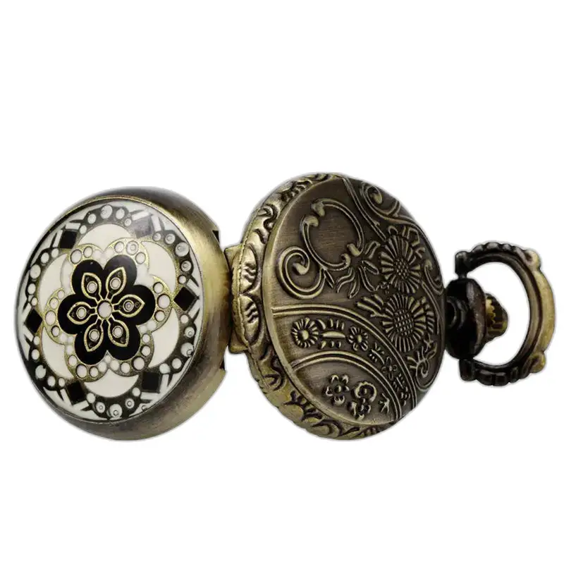 Montre Collier Fleur de Marbre Chic Vintage avec une montre de poche en bronze ornée