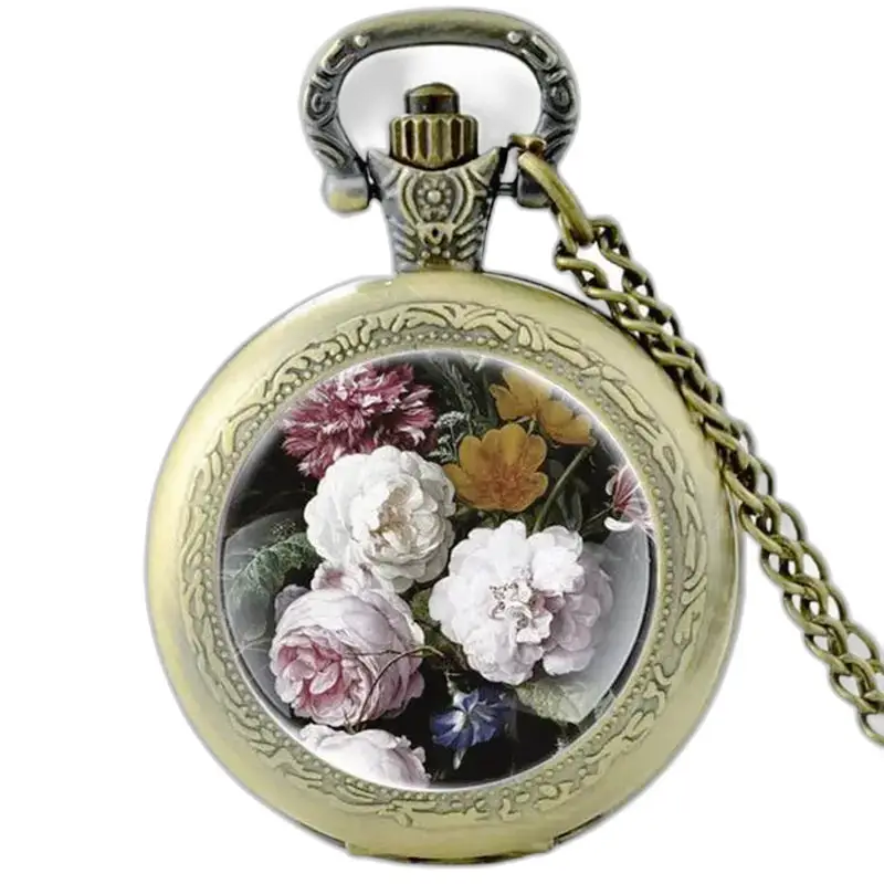 Montre Collier Fleurs Charmeuses Vintage avec chaîne et motif floral élégant