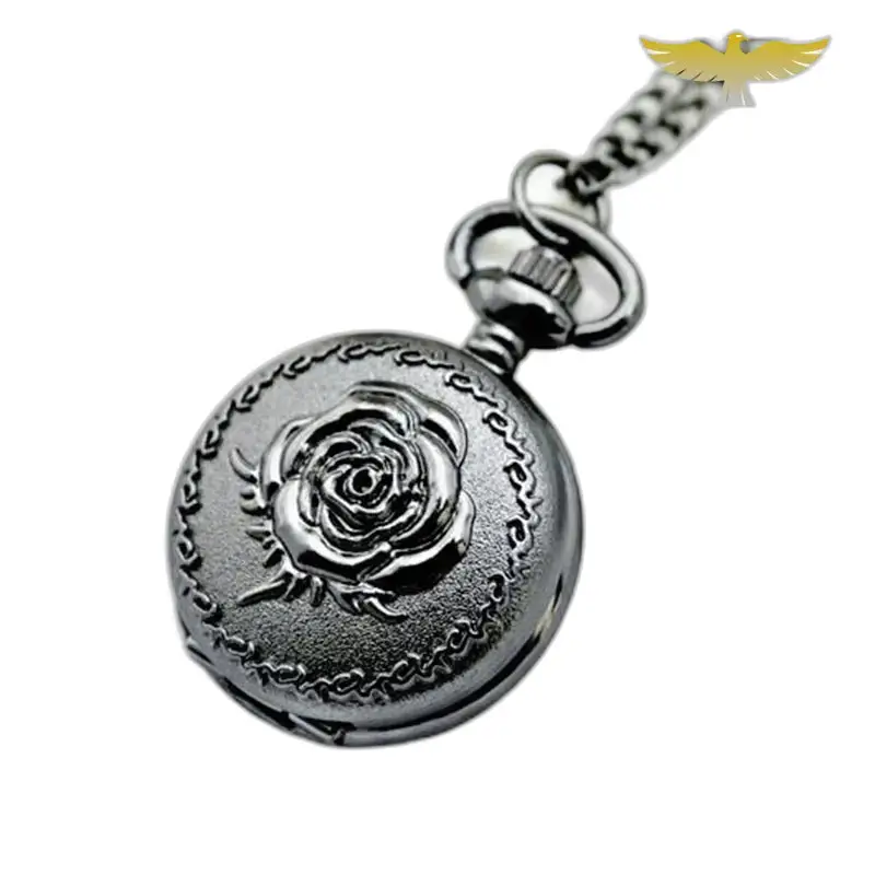 Montre Collier Girl’s Charm Vintage Chic avec montre en argent gravée de roses