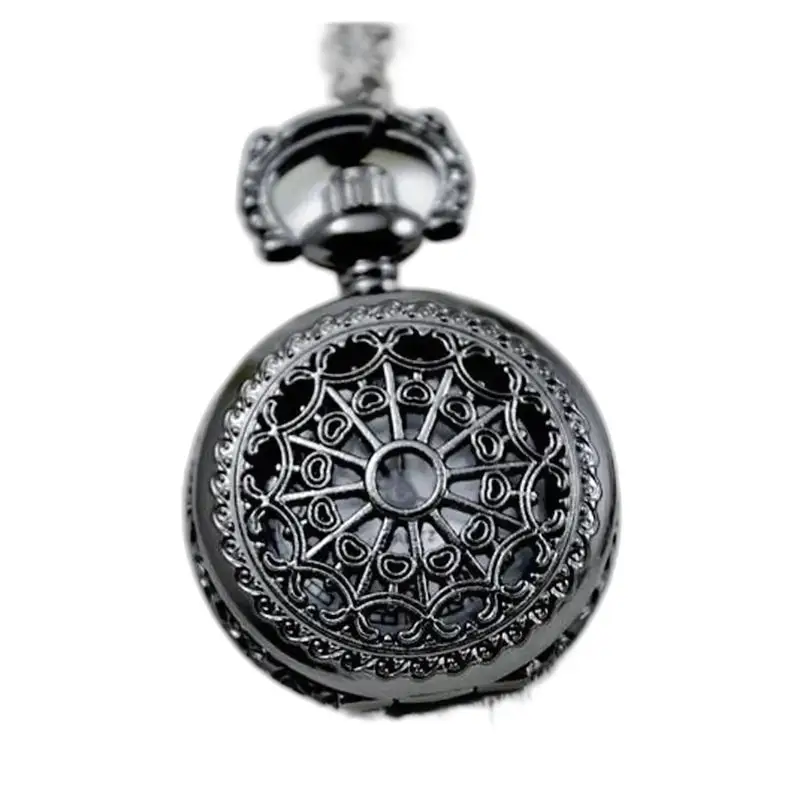 Montre Collier Girl’s Charm Vintage Chic avec une montre pocket ornée noire