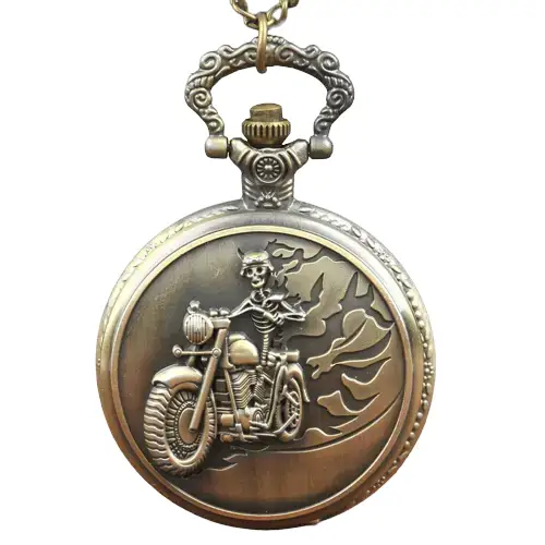 Montre Collier Harley Davidson en bronze avec design biker squelette affichage analogique