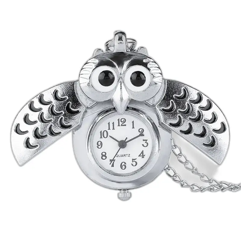 Montre Collier Hibou Vintage Femme Argent Bronzed avec une élégante montre à poche hibou