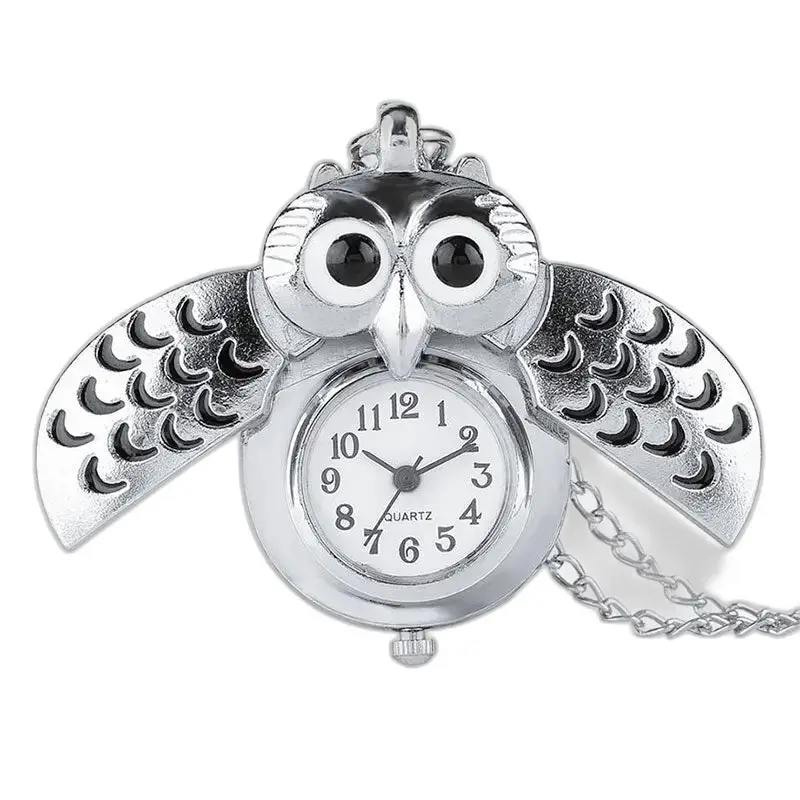 Montre Collier Hibou Vintage Femme Argent Bronzed avec une élégante montre de poche en argent