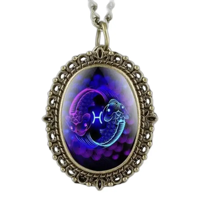 Pendentif du signe zodiacal des Poissons sur Montre Collier Horoscope en bronze