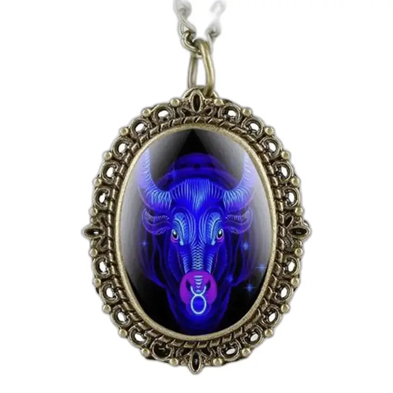 Pendentif Taureau en bronze de Montre Collier Horoscope 12 Signes Zodiaques