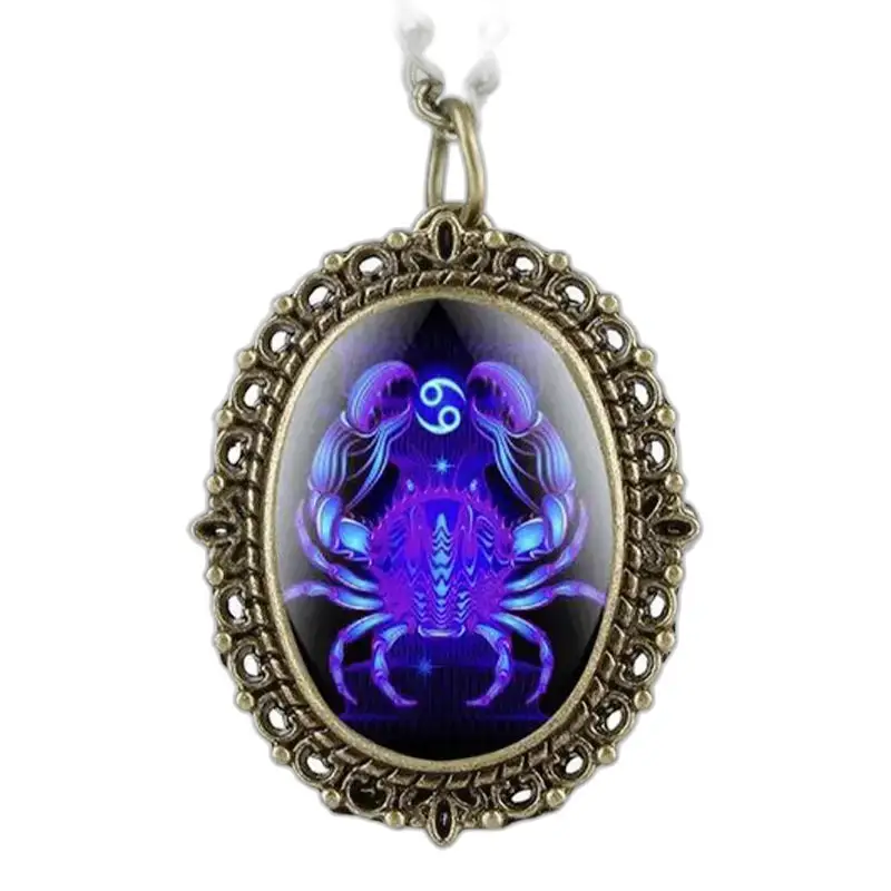Pendentif Cancer en bronze, Montre Collier Horoscope 12 Signes Zodiaques élégant