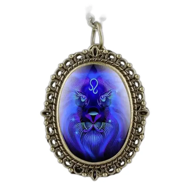 Pendentif zodiaque Oval Leo sur Montre Collier Horoscope 12 Signes en Bronze