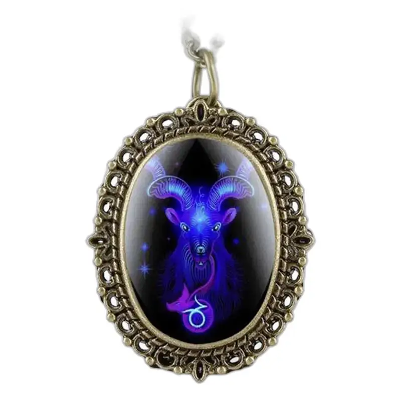Pendentif ovale avec design Capricorn pour Montre Collier Horoscope en bronze