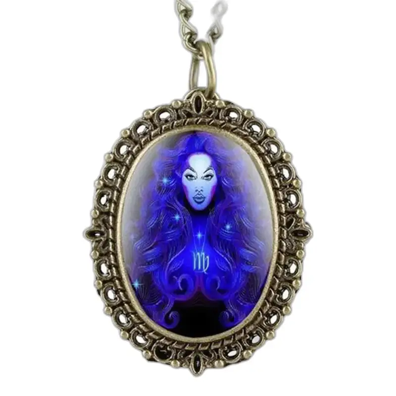 Montre Collier Horoscope en bronze avec pendentif de la vierge, collier horoscope élégant