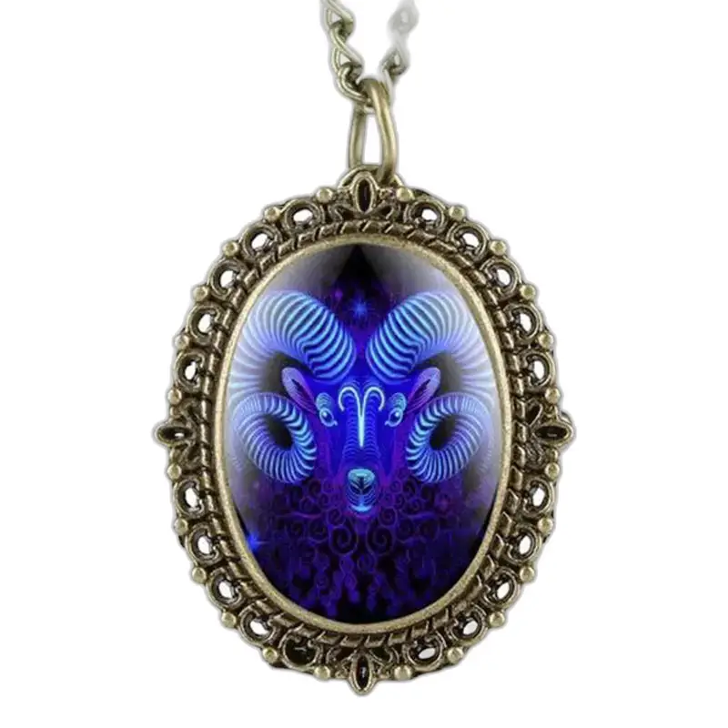 Pendentif en bronze Zodiac Aries de Montre Collier Horoscope 12 Signes Zodiaques