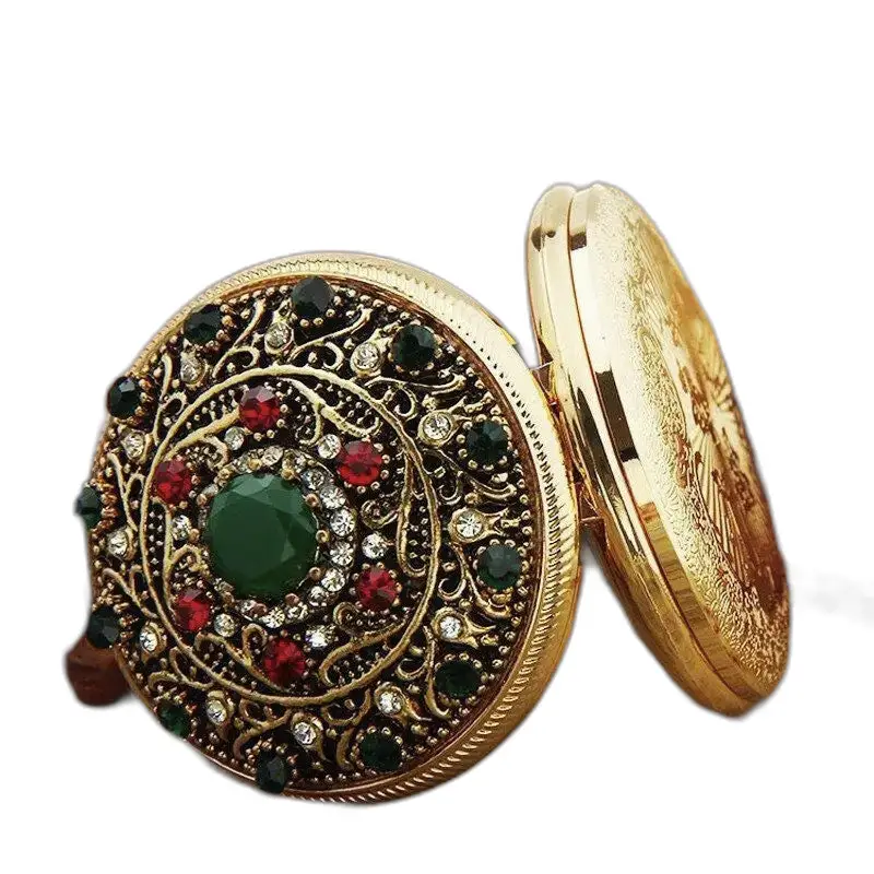 Compact en or orné de bijoux colorés, parfait pour porte la Montre Collier Jeweled