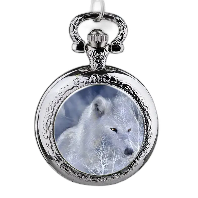 Montre Collier Loup Acier Inoxydable Argent avec design de loup en argent
