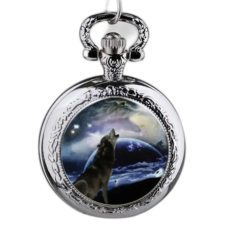 Montre Collier Loup Acier Inoxydable Argent avec style élégant de loup en argent
