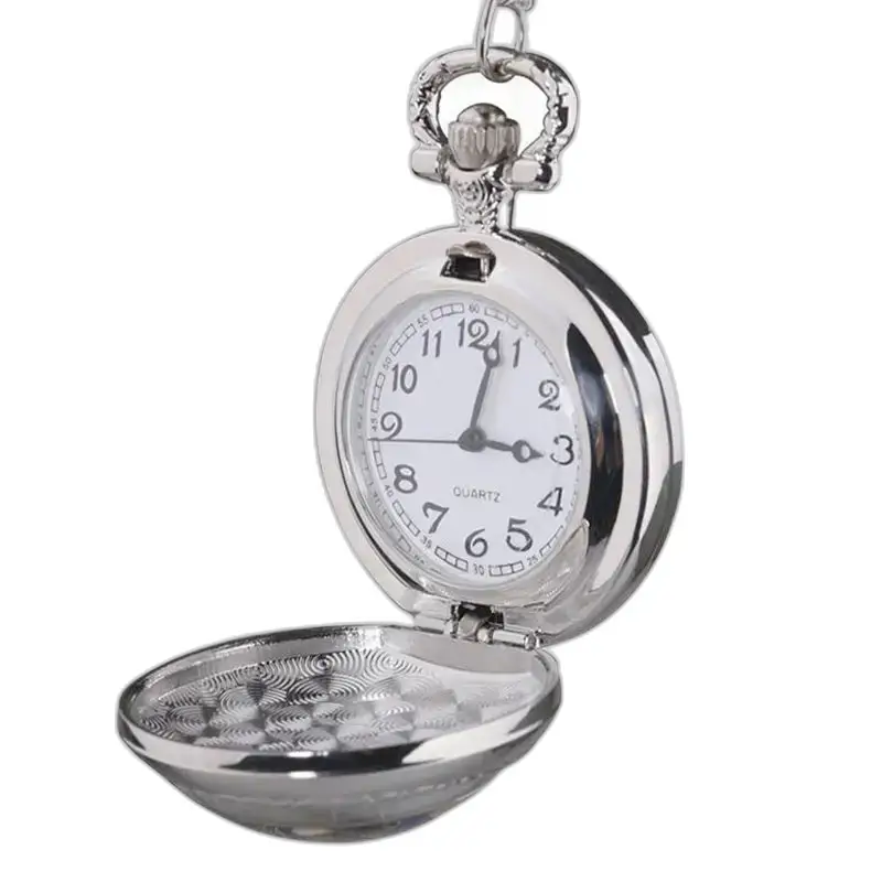 Montre Collier Loup Acier Inoxydable Argent avec couvercle ouvert et style élégant