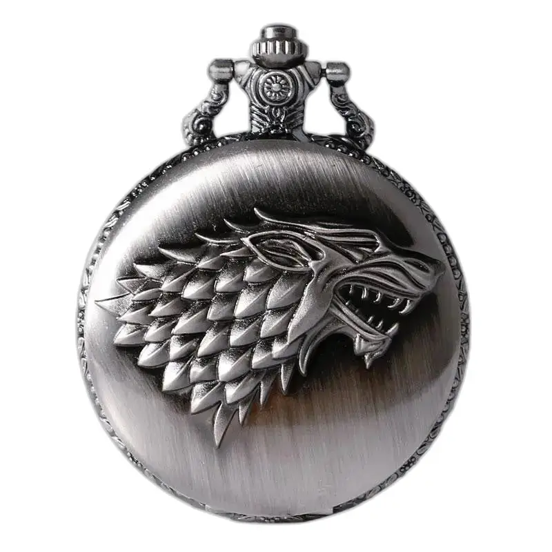 Montre collier Loup Games of Thrones Or Argent avec un emblem de loup en argent