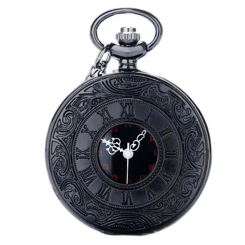 Montre collier mécanique noire ornée au style pendentif délicat