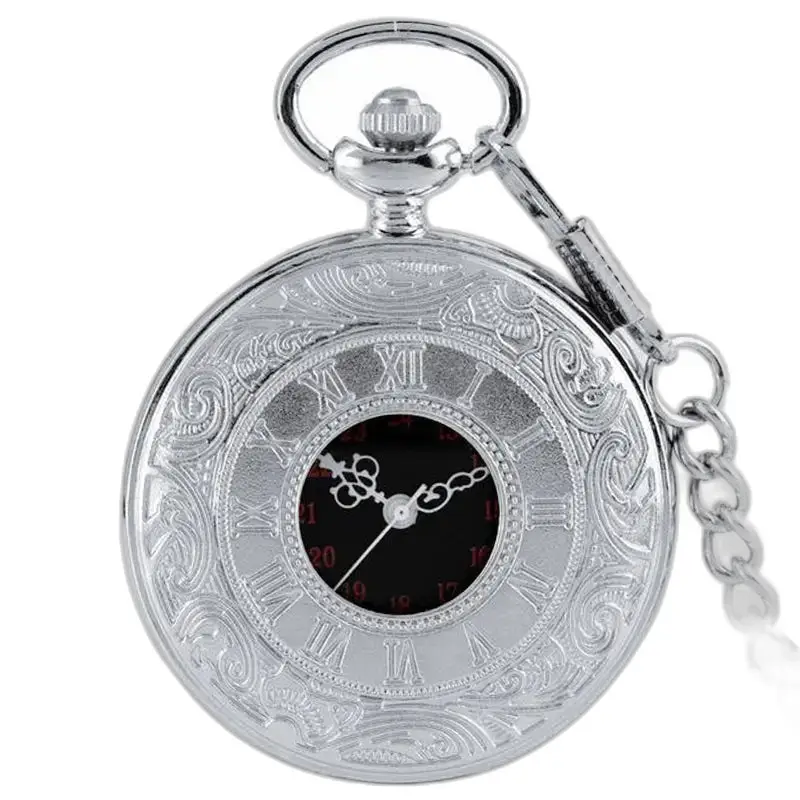 Montre collier mécanique avec un cadran en argent et chiffres romains
