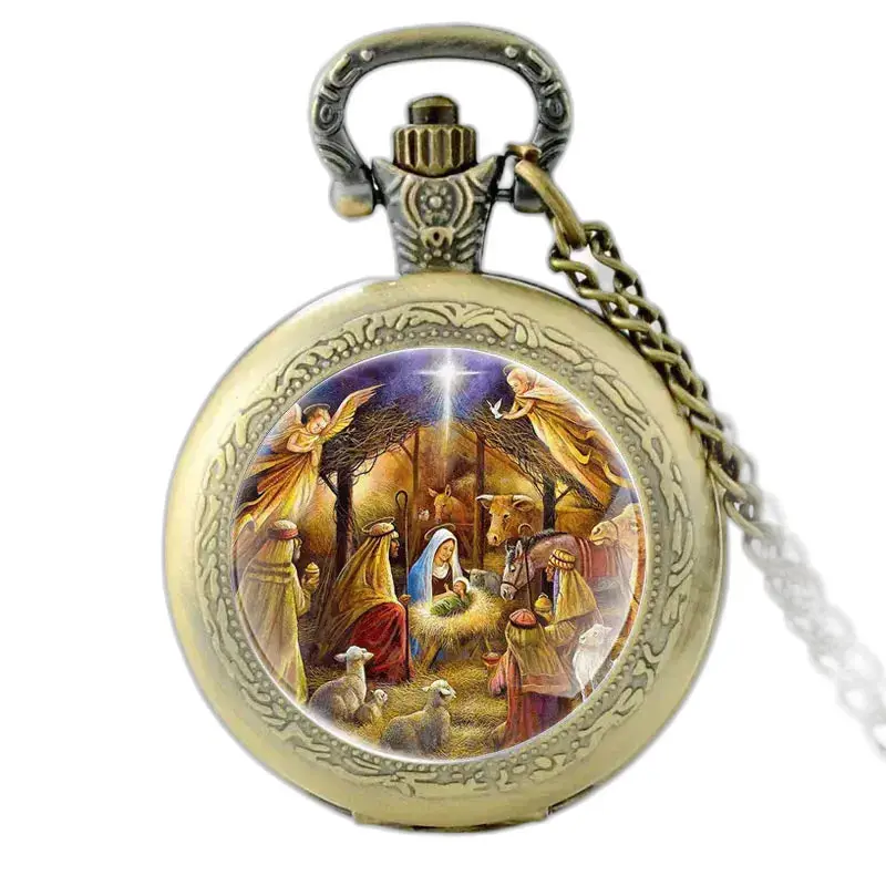 Montre collier Naissance de Jésus Vintage Femme avec scène de crèche