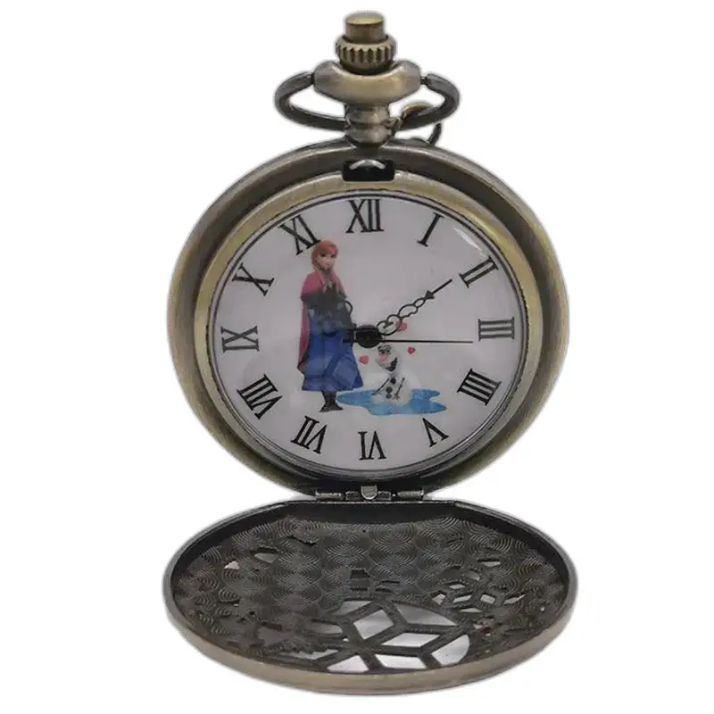 Montre Collier Olaf Vintage en Bronze avec Anna et Olaf, accessoire féerique