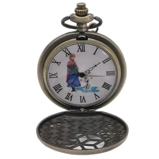 Montre Collier Olaf Vintage en Bronze avec Anna et Olaf, accessoire féerique