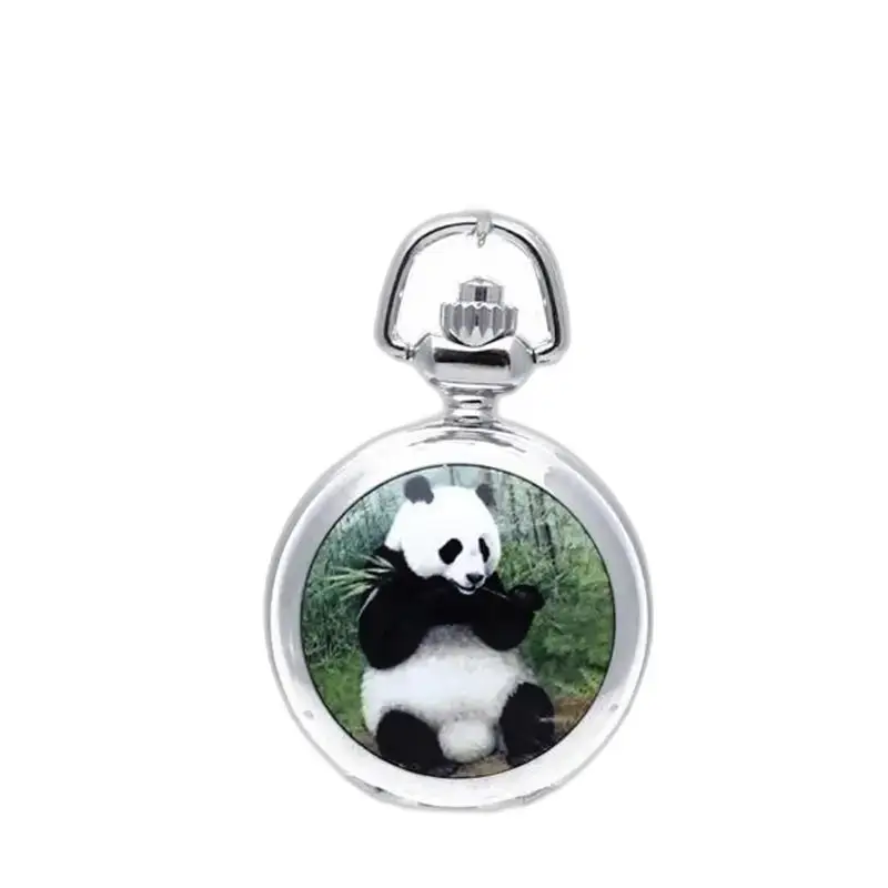 Montre Collier Panda Style Vintage Argent avec design à thème panda sur montre collier