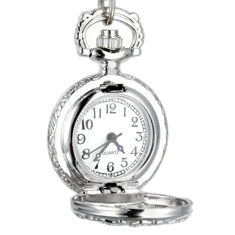 Montre Collier Papillon D’argent Vintage avec montre gousset argentée à face ouverte