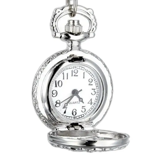 Montre Collier Papillon D’argent Vintage avec montre gousset argentée à face ouverte