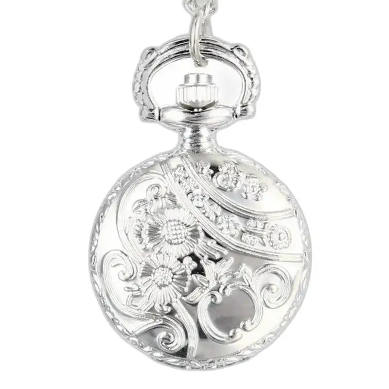 Montre Collier Papillon D’argent Vintage avec un élégant cadran floral en argent