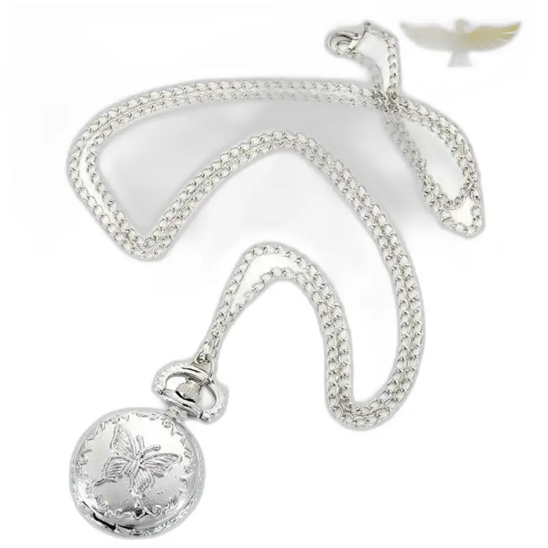 Montre Collier Papillon D’argent Vintage, montre collier avec chaîne en argent