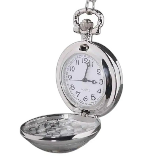 Montre Collier Papillon élégant en Acier Inoxydable avec montre à gousset argentée ouverte