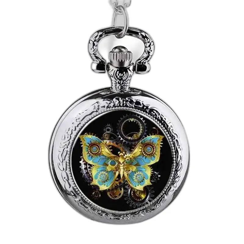 Montre Collier Papillon en Acier Inoxydable avec design de papillon argenté
