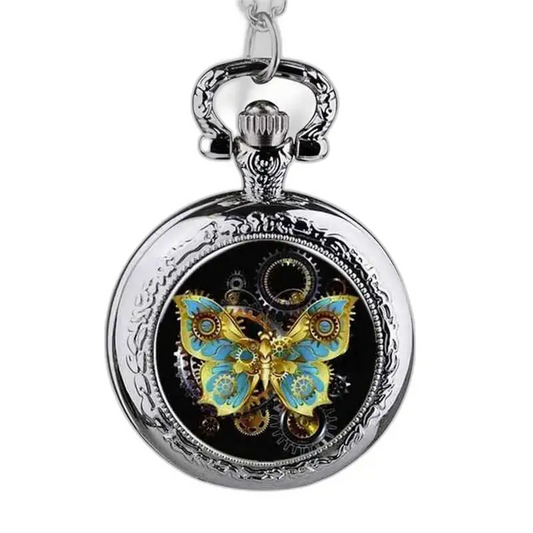 Montre Collier Papillon en Acier Inoxydable avec design de papillon argenté