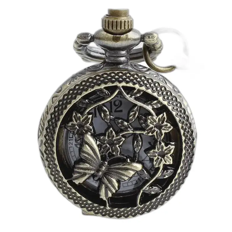 Montre Collier Papillon Vintage en Bronze avec un design de papillon orné