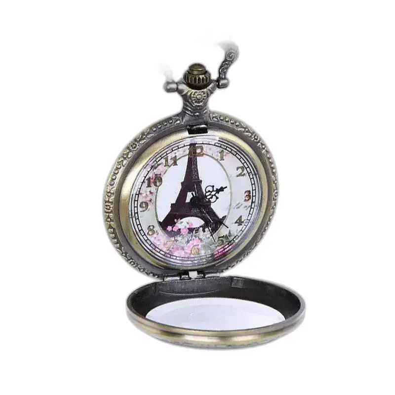 Montre collier Paris avec cadran analogique fleurs et design de la Tour Eiffel