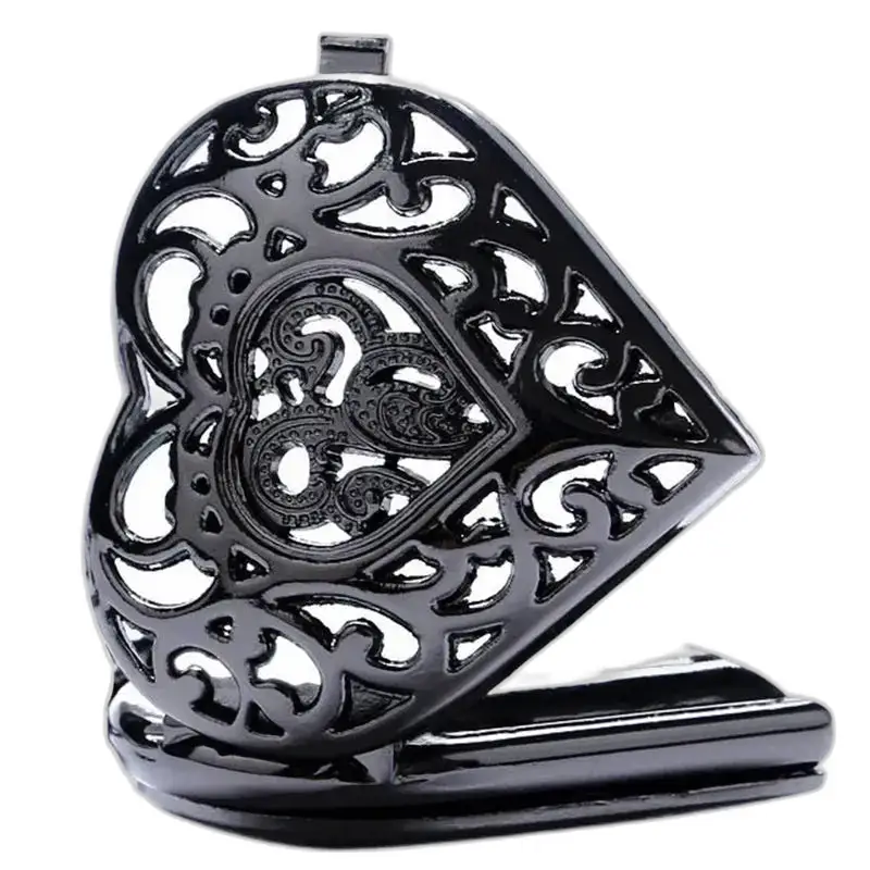 Locket en forme de cœur noir orné, parfait pour un montre collier pendentif élégant