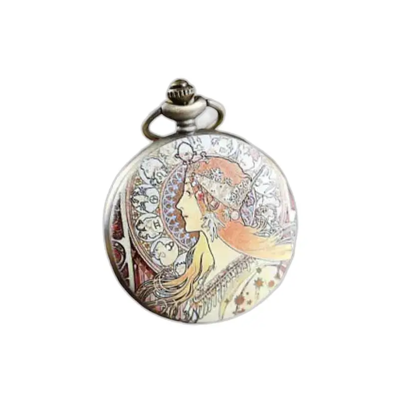 Montre collier Pendentif Déesse Rouge élégante avec design Art Nouveau exceptionnel