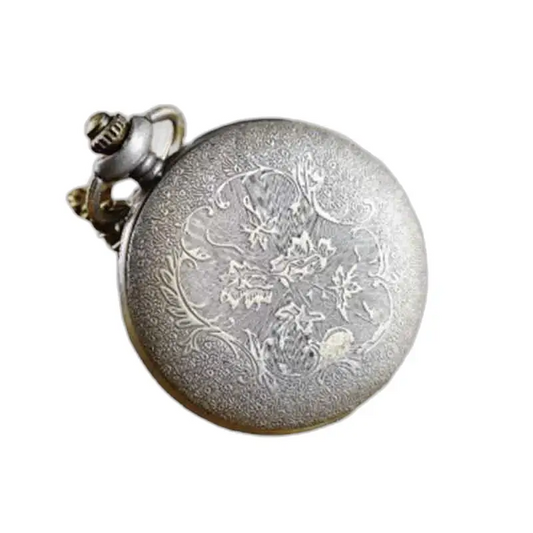 Montre collier pendentif Déesse Rouge élégante avec design floral en argent