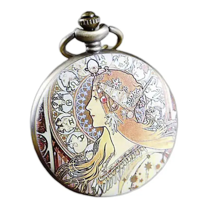 Montre Collier Pendentif Déesse Rouge élégante avec design Art Nouveau élégant