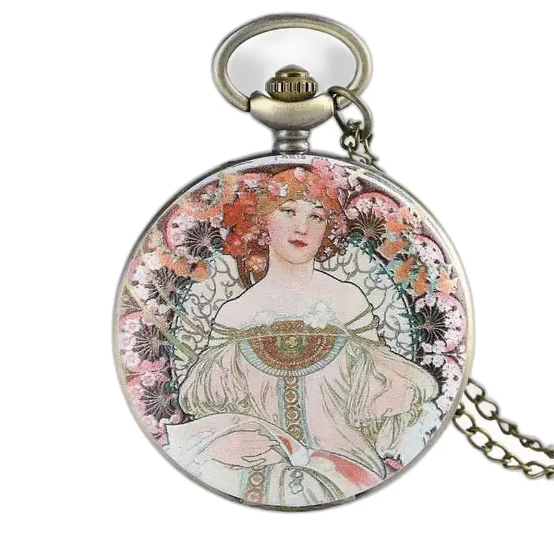 Montre Collier Pendentif Fleurie avec Cadran Transparent style Art Nouveau élégant