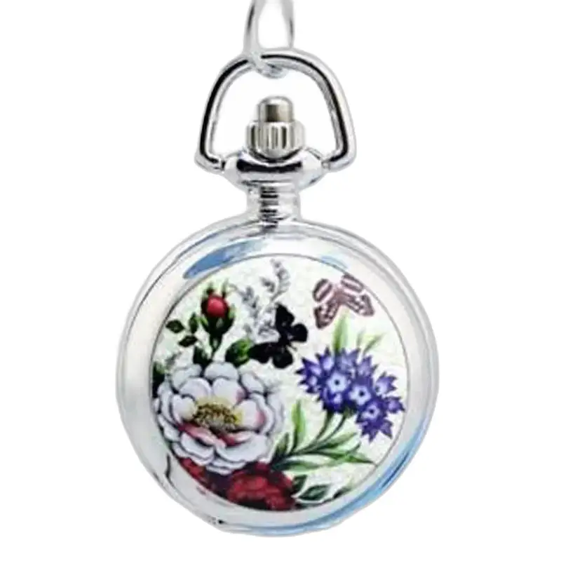Montre collier pendentif avec fleurs colorées sur un élégant acier inoxydable