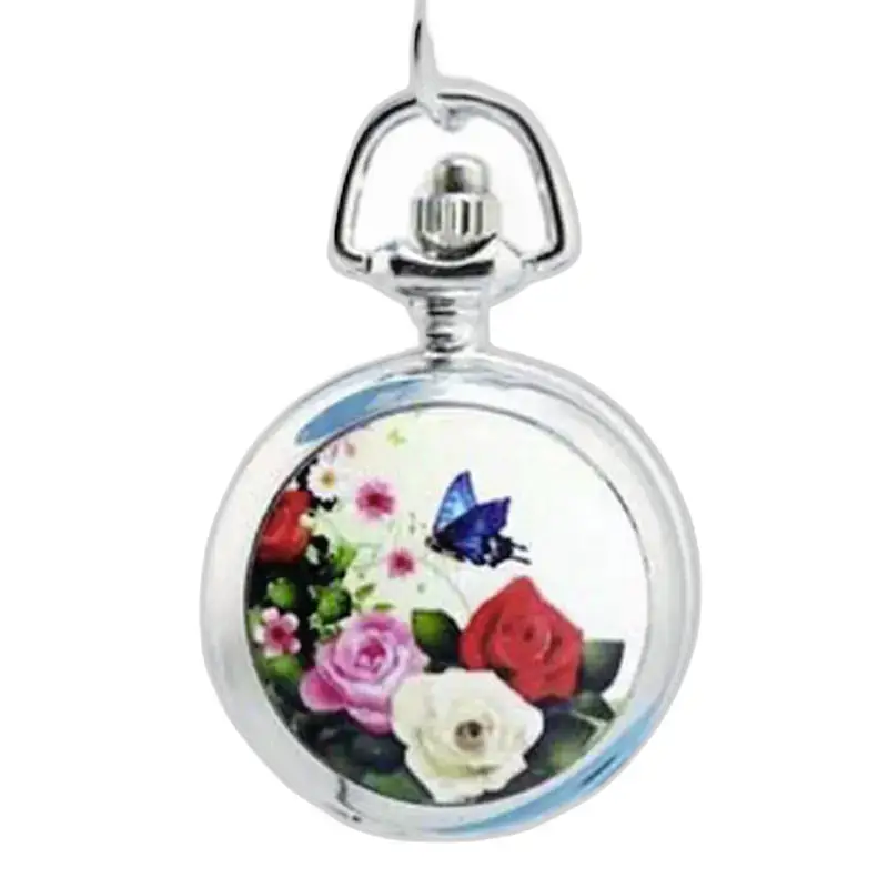 Montre collier en acier inoxydable avec design floral papillon et fleurs colorées