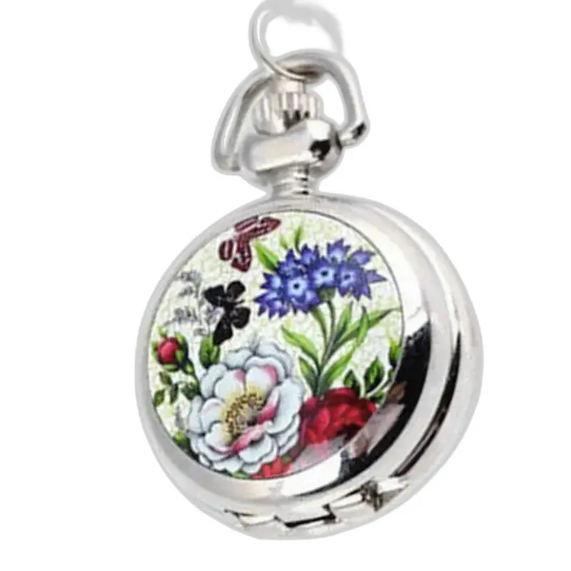 Montre collier pendentif fleurs colorées sur un élégant bracelet en acier inoxydable