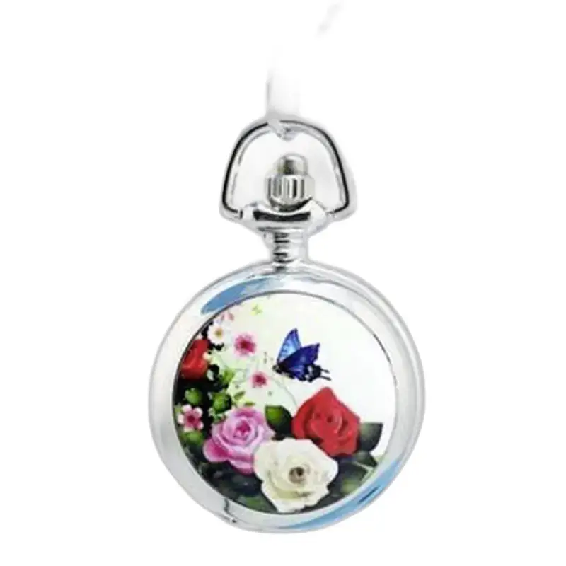 Montre Collier Pendentif en Acier Inoxydable avec design de fleurs colorées et papillons