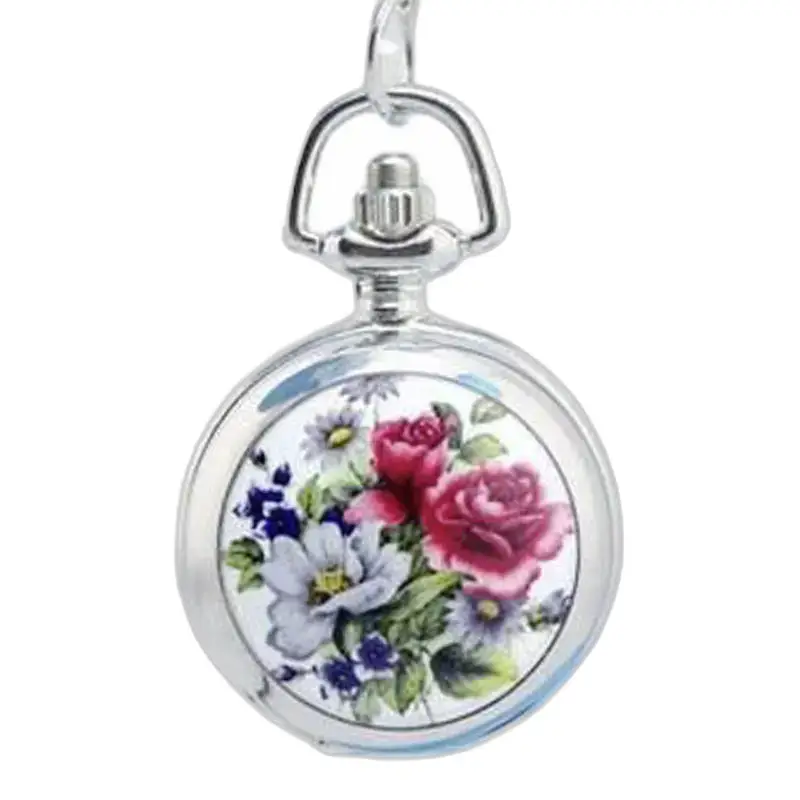 Montre Collier Pendentif Fleurs Colorées en Acier Inoxydable avec design floral