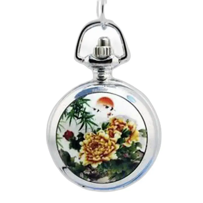 Montre collier pendentif en acier inoxydable avec design floral et fleurs colorées