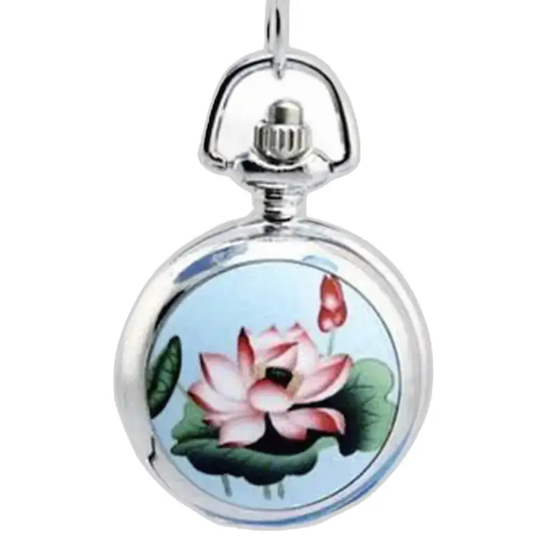 Montre collier en acier inoxydable avec un design de fleurs colorées en lotus